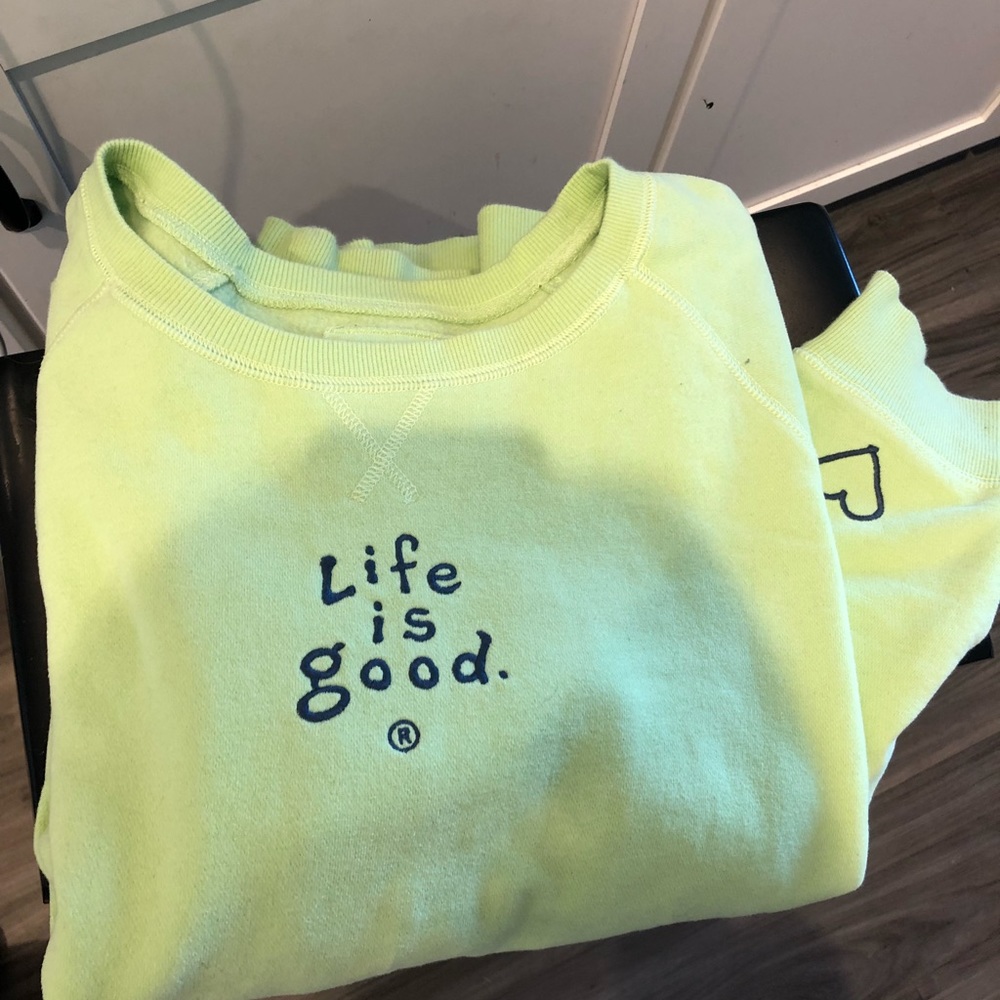 Life is good neon green crew neck sweater